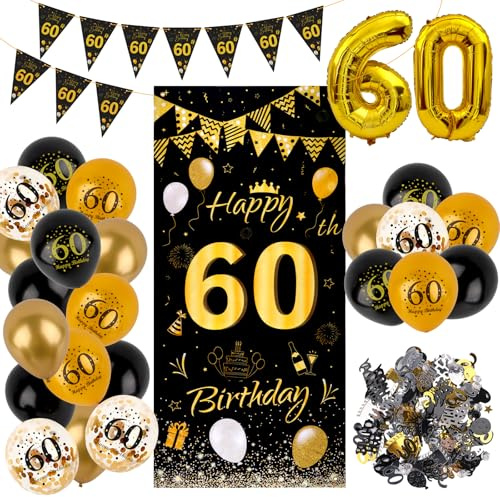 60 Geburtstag Mann,Deko 60. Geburtstag Junge Happy Birthday Geburtstag | Luftballons 60 Deko, Wimpelbanner Girlande Flagge, Konfetti 60. Tischdeko,Geschenke Für 60 Jährige Jungen (60s)