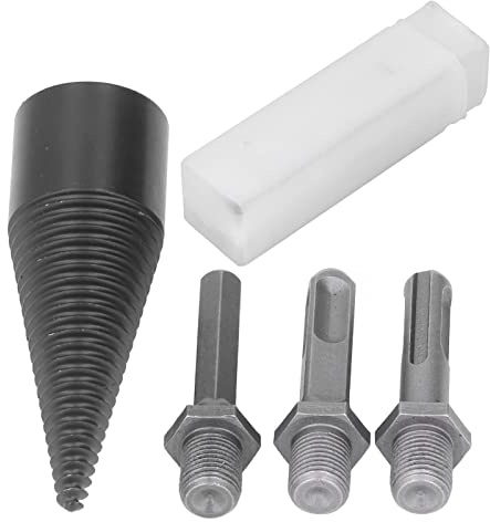 Firewood Drill Bit Set,Removable Firewood Log Splitter Drill Bit,Firewood Bit Cone Wood Splitting Drill - Carbon Steel Log Splitter with 3 Removable Shanks (Hex, Square, Round) (32MM)