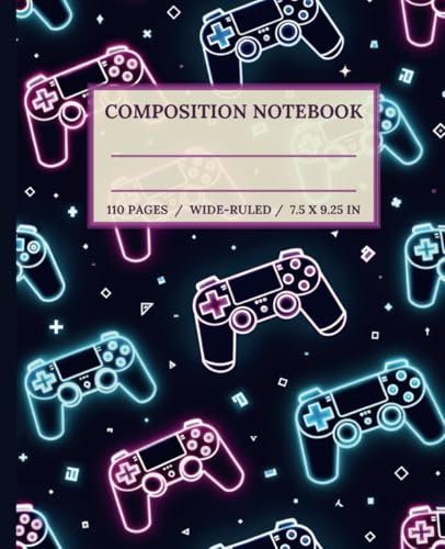 Video Gamer Composition Notebook: Wide Ruled Lined Paper: Colorful Gaming Design for Kids, Boys & Girls - 110 Pages, 7.5 x 9.25 Inches