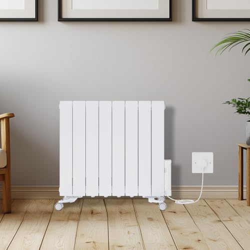 Warmehaus 1500W Electric Oil Filled Radiator Wall/Freestanding White | Wifi Oil Filled Radiator with Timer Thermostat, Smart Wifi Electric Radiator Wall Mounted, Portable Slimline Radiator Heater