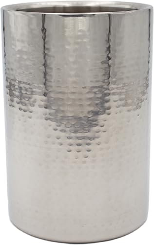 mucHome Flaschenkühler aus Edelstahl, gehämmerte Optik, doppelwandig, Höhe 17 cm, Ø 12 cm, Weinkühler, Getränkekühler für Wein, Sekt, Champagner und Wasser Flaschen