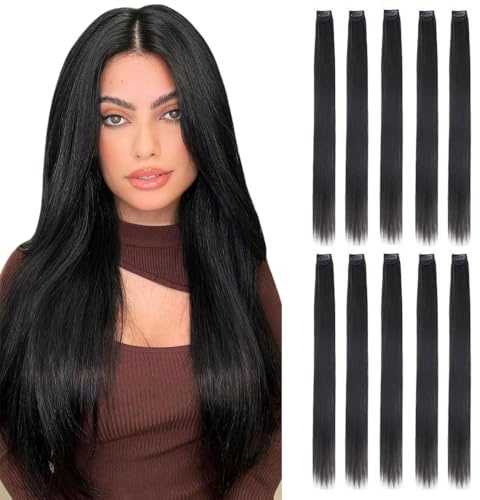 FDEETY 10PCS Extensions Echthaar Clip für Damen Mädchen Haarteil Glattes Echthaar Invisible Haarverlängerung Clip Remy Human Hair 40cm