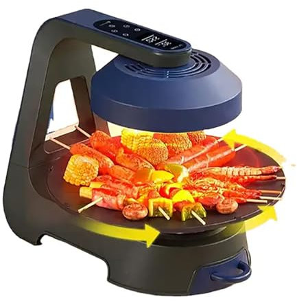 WBRSybUK Forno Elettrico Senza Fumo da 1390 W con Schermo LCD, Teglia da Forno Girevole Automatica A 360° E Temperatura Regolabile A 11 velocità, Teglia da Forno Rimovibile, per Feste E Campeggio