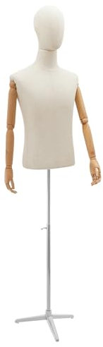Susoso Männliche Kleiderform, Schaufensterpuppe Einstellbare Höhe Ausstellungsstand Tragfähigkeit Ca. 7.5kg für Einkaufszentren Leinen+Silber
