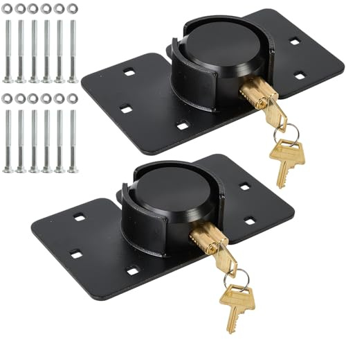 Pomunty 2 Pack Van Door Locks Keyed Alike Heavy Duty Puck Lock w/Hasp High Security Hidden Shackle Padlocks Solid Steel Lock Garage Shed Door Locks w/4Keys for Trailer Truck, Black