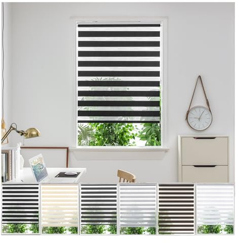 Zebra Day Night Roller Blinds - Made to Measure Day and Night Roller Window Blind with Light Filtering Privacy - Easy Fit Custom Roller Blind by Aprica (Colour Black - Width 50cm Max - Drop 160cm)