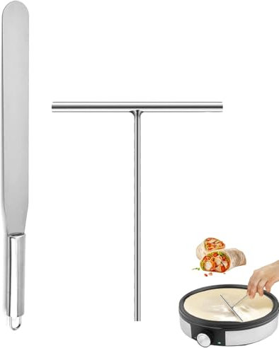 2 pezzi di distributore per crepes in acciaio inox, accessori per crepes maker, per la casa, la cucina, la cottura, gli utensili da forno per la decorazione di torte (spatola + distributore di pasta)