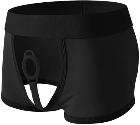 Duohropke Herren-Unterwäsche Trägerlos Baumwoll Boxer mit Silikonring Sexy Open Front Unterwäsche Unterhosen mit O-Ring Penisring