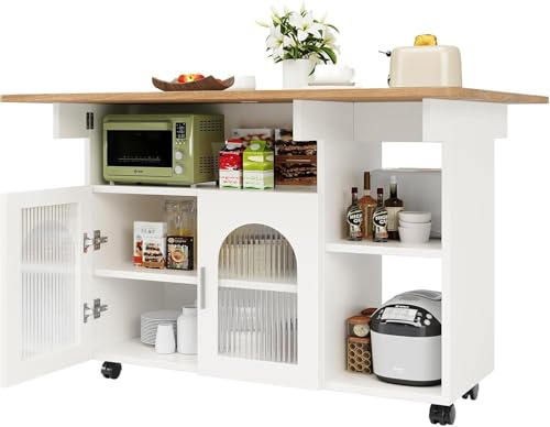 Huayz Isola da cucina, moderna mobili da cucina, mobile da cucina, carrello da portata rimovibile, buffet, carrello da pranzo con venature del legno, armadio a buffet, tavolo da pranzo multifunzionale