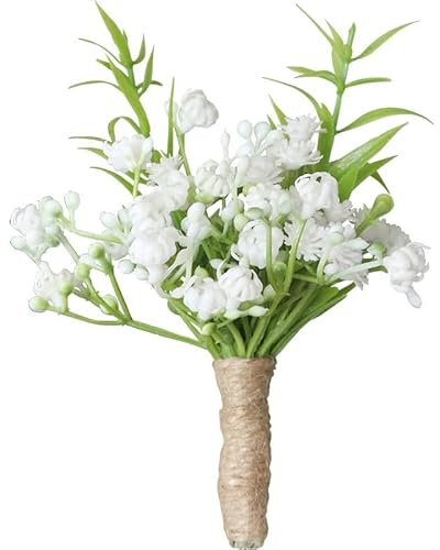 Fouriding Ansteckblume Knopflöcher, Bräutigam, Trauzeugen, Stiel, Schleierkraut, künstliche Hochzeitsblumen, Party, Abschlussball, Anzug, Dekoration, Weiß (1)