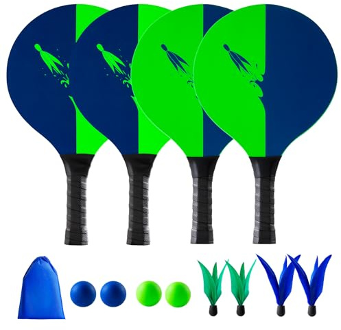 U&C Planet Beachball Set Paddle Ball Spiel Strandschlägerset aus Holz Schläger Spiel für Kinder&Familie 4 Schläger, 8 Bälle Spielzeug für Garten Strand Party