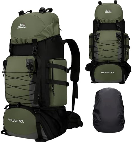 DEIUOGE Water Rucksack 90L Large Backpack Rucksack for Men Survival Travel Camping Hiking Backpack with Rain Cover