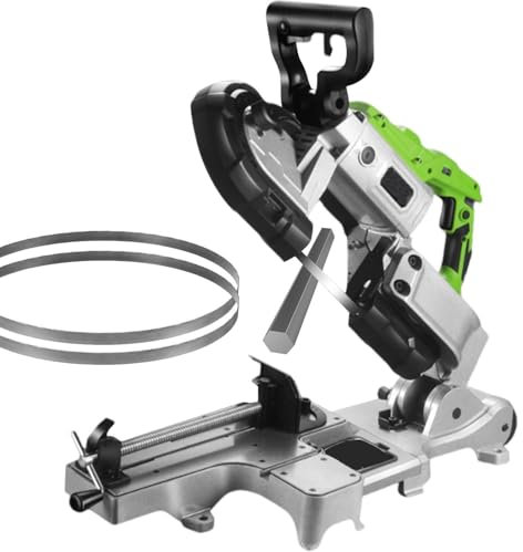 levigationlu Sierra De Cinta Portátil para Cortar Metal con Base, Interruptor Doble, Rango De Corte De 120mm, con Ajuste De 6 Velocidades E Iluminación LED, para Cables De Acero