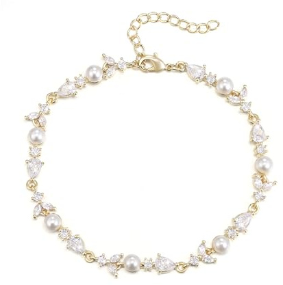EVER FAITH Gorgeous Cubic Zirkonia Armband simulierte Perle Marquise Teardrop Kristall Armkette Brautschmuck für Damen Prom Hochzeit