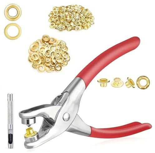 Cpolebev Set di Pinze per Occhielli da 6 mm, Kit di Pinze per Punzonatura di Occhielli con 100 Occhielli Metallici, Kit di Utensili per Occhielli per Pelle e Tessuto