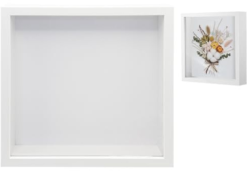 hurifeng 3D Bilderrahmen zum Befüllen - Weißer MDF Holzrahmen für A4 und 8 Zoll Fotos - DIY Trockenblumen, Erinnerungsstücke, Medaillen, Geschenke, Wand- und Tischmontage (Weiß, 20.2x20.2)
