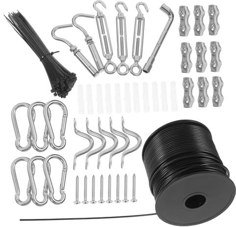 STOBOK 1set Outdoor String Light Suspension Kit Stainless Steel Cable Spring Hooks and Tensioners for Hanging of Garden Lights and Wire Ropes Versatile Lighting Accessory