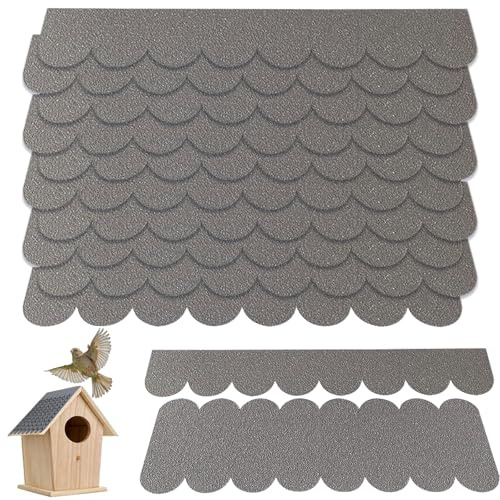 CUVZORA Dachpappe Selbstklebend für Vogelhaus, 21pcs Mini Vogelhaus Verzierungen Filz, Selbstklebende Dachschindeln für Nistkasten, DIY Gartenhaus und Insektenhotel (Grau)
