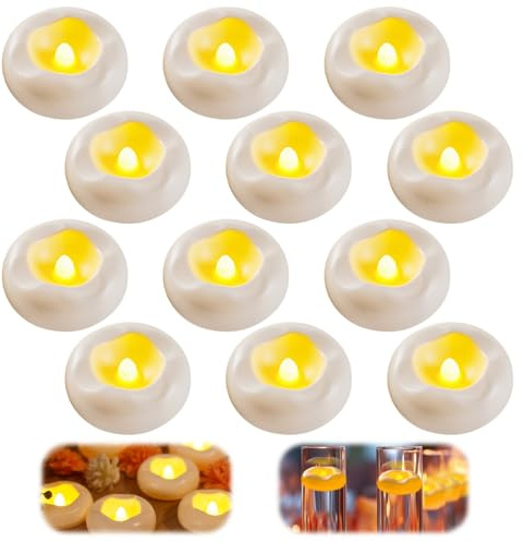 Yuragim Lot de 12 bougies flottantes - 5,8 x 2,5 cm - Bougies flottantes pour centre de mariage, salle de bain, piscine, fontaine - Bougies flottantes pour fêtes, Halloween, Noël, Saint-Valentin