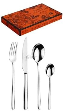 PINTINOX Flower Iris Set Posate 24 Pezzi, Acciaio Inox 18/10, Servizio per 6 Persone, Design Elegante 3 mm spessore