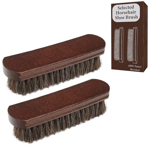 LYSSRA 100% Horsehair Brush Professional Premium Horsehair Shoe Brush Dauber Applicators for Leather Shoes Boots Coats Purses Soft Horsehair with Curved Wood Handle for Grip Leather Shine Polish (2)