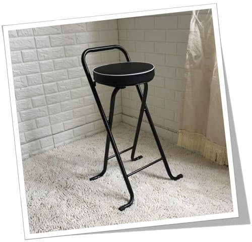 Sgabello rotondo pieghevole portatile imbottito con schienale e poggiapiedi, peso massimo 150 kg, altezza 65 cm, ideale per casa, giardino, campeggio, colore nero