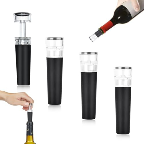 JYNXOR 4 pcs Bomba de vacío Wine Saver tapones, Tapon Botella Vino, tapón de vino conservador, sellador de botellas reutilizable que se mantiene fresco, Antiderrames Tapón Vino, para Conservar el Vino