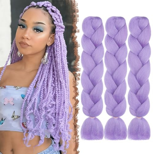 FESHFEN Rumi Meche Cheveux pour Tresse - Lot de 3 Meches pour Tresses Africaine Léger Violet Braids Mèche Rajout Cheveux Tresses Synthétique Jumbo Extension de Cheveux Femme, 60 cm