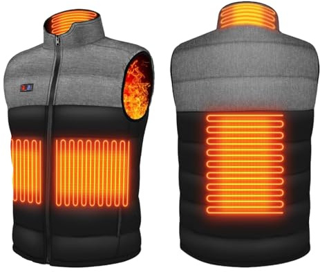 Gilet Chauffante Homme, Gilet Chauffant avec 4 Zones Chauffantes 3 Niveaux Température, Veste Chauffante USB, Chauffage Rapide, pour Activités Extérieur Pêche Ski, Unisexe (Batterie Non Incluse)
