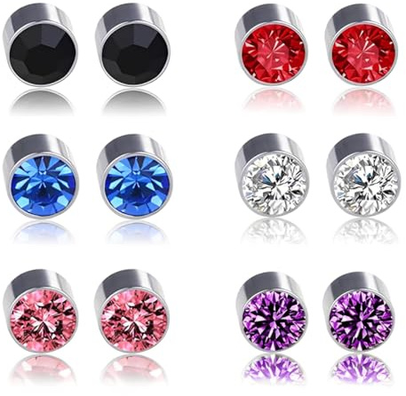 JYNXOR 6 Pares de pendientes magnéticos para hombre, pendientes falsos, Pendientes Magneticos de Iman, Aretes Magnéticos Para unisex Redondos Con Incrustaciones De Circonita Cúbica Aretes, Multicolor