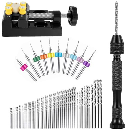 Taladro manual Pin Vise – Juego de brocas en miniatura de 60 piezas para joyas y llaveros de resina, kit de taladros manuales para manualidades, proyectos de bricolaje, fabricación de modelos y proyec
