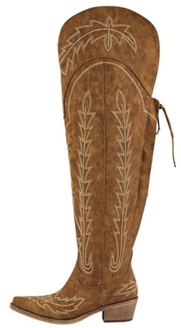 UJEDFHV Knähöga cowboystövlar för kvinnor lårhöga knästövlar över knäet röd cowboy sida dragkedja västerländsk broderi, Sh230901d, 46.5 EU
