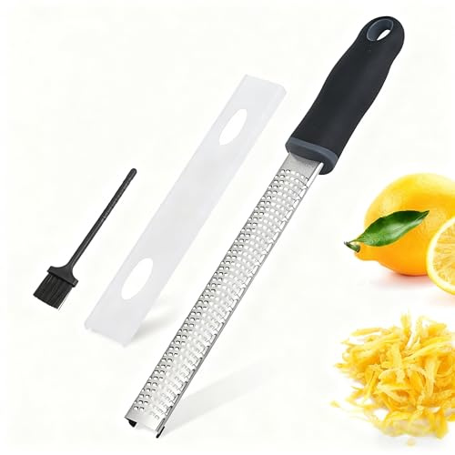 Jidyllic Râpe à fromage et zesteur de citron | Râpe de cuisine en acier inoxydable de qualité supérieure avec brosse à récurer pour fromage, citron, gingembre, noix de muscade, ail