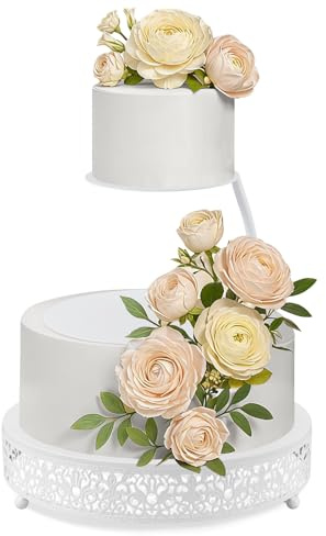 LemonRoad 2 Piece White Floating Cake Stand Spacer Separator, 6 8 12 Tiered Wedding Cake Stand Round Dessert Display for Birthday Centerpiece Anniversary Party Table Display Decoration(Classic)