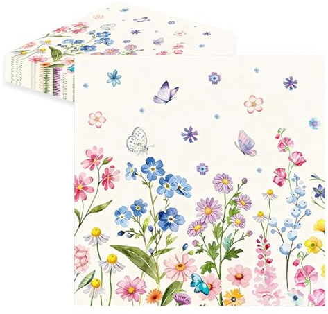 40 Stück Servietten Blumen & Schmetterlinge 33x33cm, Bunte Papierservietten Frühling, Tischdeko Ostern Geburtstag Hochzeit, Floral Osterservietten Papier Für Decoupage Party Garten