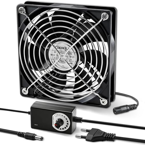 Silkwish Ventola per case da 120 mm, 12 V, con protezione griglia in metallo, AC 220 V-240 V, controllo della velocità regolabile, ventola di raffreddamento senza spazzole per computer/server/TV