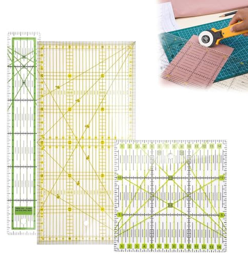 GIONAR 3 PCS Acrylic Quilting Ruler Set with Templates & Double Grid Lines | Quilting Rulers, Sewing Rulers and Guides for Fabric Cutting, for Patchwork, Quilting, Sewing DIY Crafts