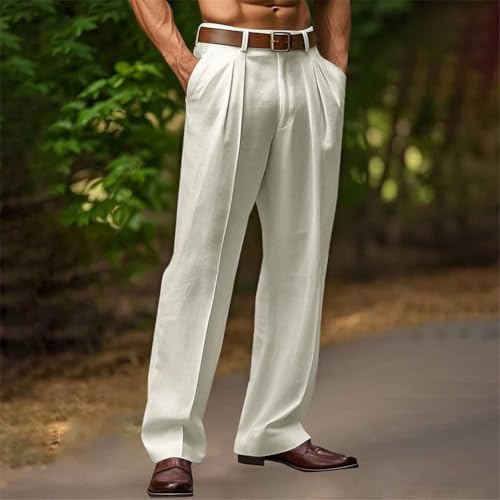 Jumplushion Pantaloni da uomo a tinta unita drappeggiati a vita alta vestibilità ampia con pieghe frontali dritte vestibilità per abbigliamento casual e vacanze