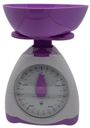 Omniacasa Bilancia da Cucina Meccanica Analogica con Ciotola, Verde e Bianco, Portata 5kg, Suddivisione 40g, Funzione Tara, Dimensioni 23x17 cm