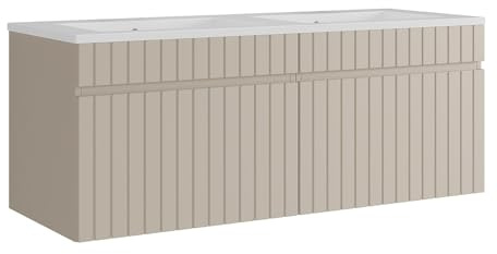 Vente-unique - Mueble de baño con Doble Lavabo Satara - L 120cm x A 46cm x H 46cm - MDF - Beige