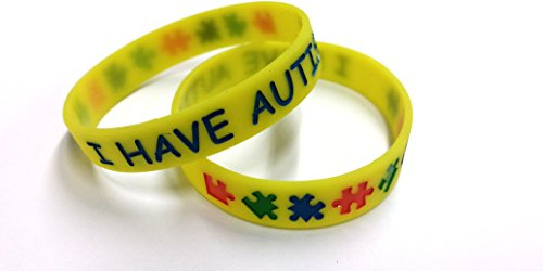 PONLEE 2x I HAVE AUTISM Awareness Wristbands Medical Alert Yellow 7 inch Modern Unisex Silicone/Rubber Push Button 7 inches 2 count