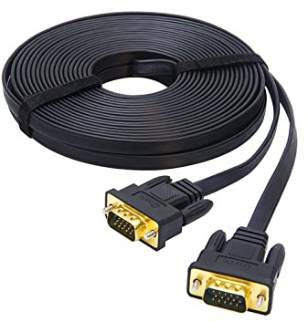 DTECH VGA to VGA Cable 50ft Long Thin Flat 15 Pin Computer Monitor Cord Male to Male SVGA Wire (50 Feet, Black)