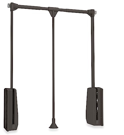 Emuca - Hang pull down wardrobe rail lift, adjustable width 17,7-23,6 inch (450-600mm), moka painted finish, steel