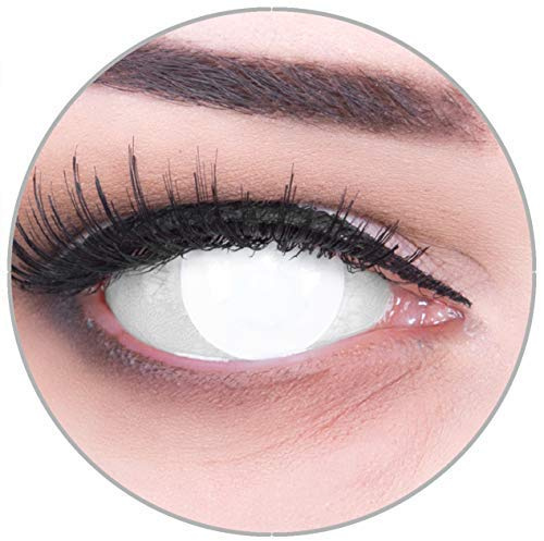 Kontaktlinsen Blind White komplett weiß, STARKE SICHTEINSCHRÄNKUNG,weich ohne Stärke, 2er Pack inkl. Behälter und 60ml Pflegemittel angenehm zu tragen und perfekt zu Halloween oder Karneval