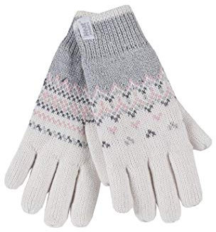 HEAT HOLDERS - Damen Winter Fleece Strick Elegant Norwegermuster Handschuhe (M/L, Cream (Trondheim))