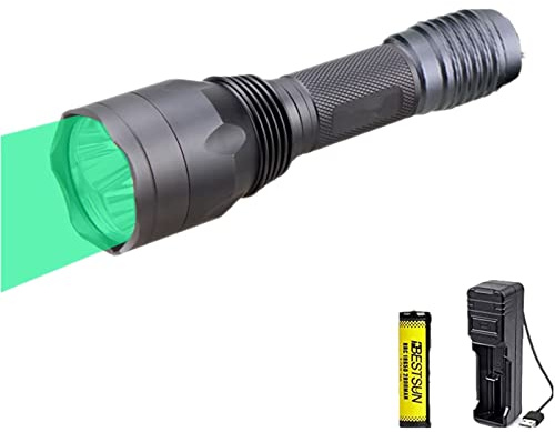 BESTSUN Lampe torche verte, Lampe de poche de chasse verte 3X XP-E2, 650 lumens pour 300 mètres, 1 Mode Pour la chasse (Batterie rechargeable et chargeur inclus)
