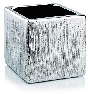 WGV Ceramic Cube Vase Width 4 Height 4 (Fits 3 Pot) Elegant Modern Block Square Floral Planter Terrarium Container Table Dresser for Event Accent Home Office Decor Silver Textured 1 Piece