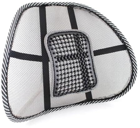 Mesh Black Lumbar Cushion - Office Seat Spine Support Pain Relief Lower Back | Posture Cushion For Work, Computer Or Gaming Desk, Driving | Massage Beads For Pain Relief