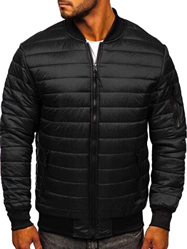 BOLF Herren Bomberjacke Leichte Übergangsjacke mit Stehkragen Steppjacke Fliegerjacke Pilotenjacke College Jacke Baseball Freizeitjacke Blouson J.STYLE MY-02 Schwarz XL [4D4]