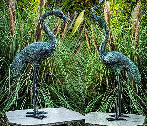 IDYL Bronze-Skulptur Zwei Kraniche | 98x24x53 cm | 2X Kranich Bronze-Figur handgefertigt | Gartenskulptur oder Teich-Dekoration | Hochwertiges Kunsthandwerk | Wetterfest
